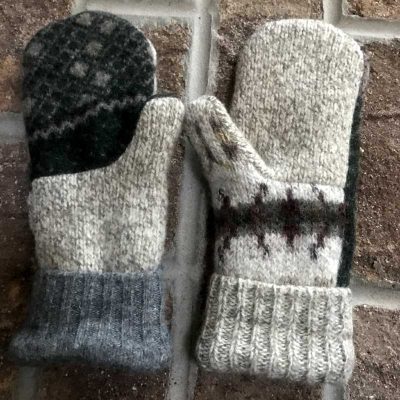Tan and Gray Repurposed Wool Mittens