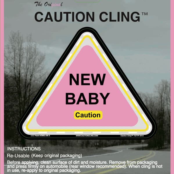 Pink New Baby Caution Cling