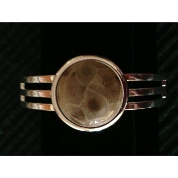 Petoskey Stone Triple Band Cuff Bracelet – Round 20mm