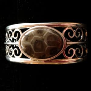 Petoskey Stone Wide Filigree Cuff Bracelet – Oval 25mm x 18mm
