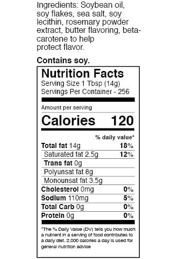 Zoye But-R-Lite nutrition facts