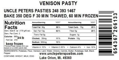 Venison Pastie Ingredients