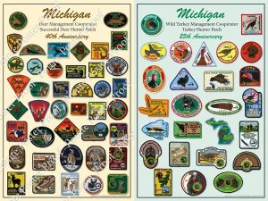 Michigan Deer Patch Poster & Michigan Turkey Hunter Patch Poster Combo