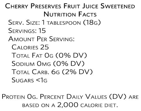 Cherry Preserves Fruit Juice Sweetened Nutrition Facts