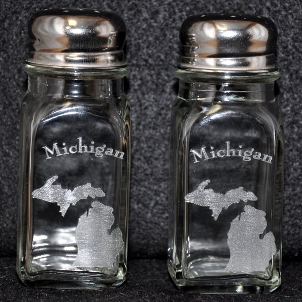 Laser Engraved Michigan Salt and Pepper Shakers