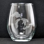 Laser Engraved Michigan Great Lakes Stemless Glass