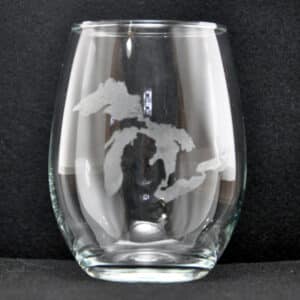 Laser Engraved Michigan Great Lakes Stemless Glass