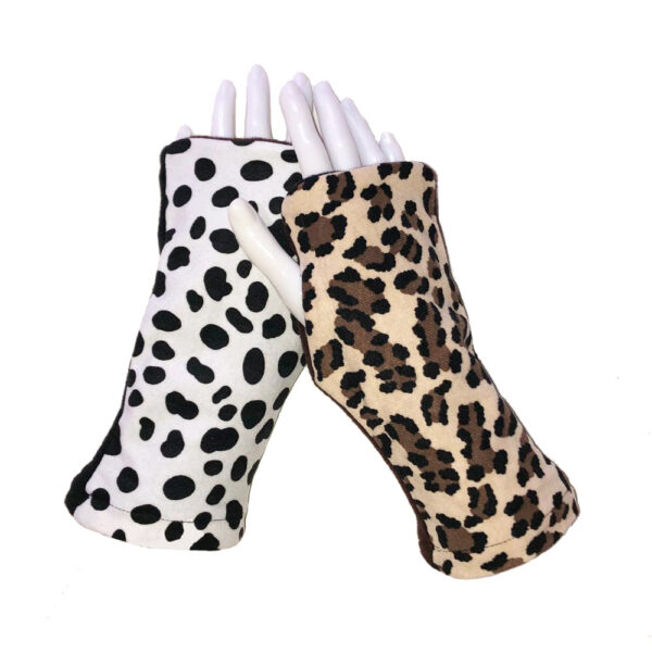 Cheetah Dalmatian Fingerless Gloves cheetah dalmation mix shown