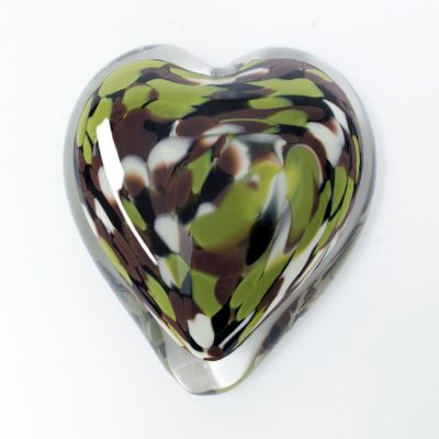 Forest Camo Blown Glass Heart Paperweight