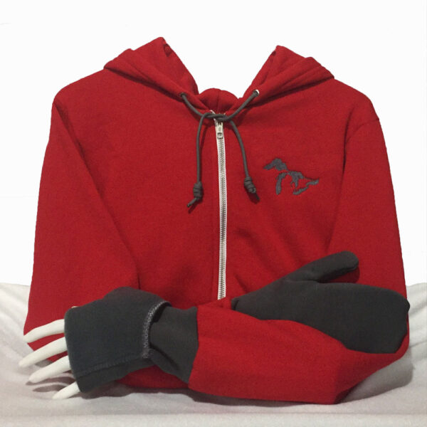 Great Lakes Hoodie with Convertible Turtle Flip Mittens Red with Grey