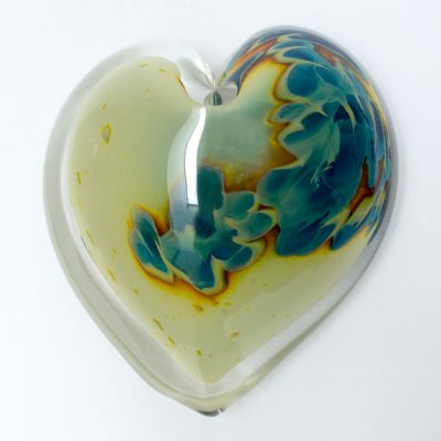 Stormy River Blown Glass Heart Paperweight