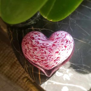 Wild Rose Glass Heart Paperweight On Desk