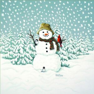 Happy Snowman Giclee Print on Wrapped Canvas by Artist Russell Cobane