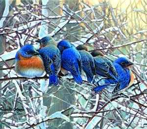 Winter Bluebirds Giclee Print on Wrapped Canvas by Artist Russell Cobane