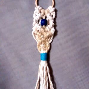 Diamond Macrame Keychain with Wooden Bead and Jute Rope