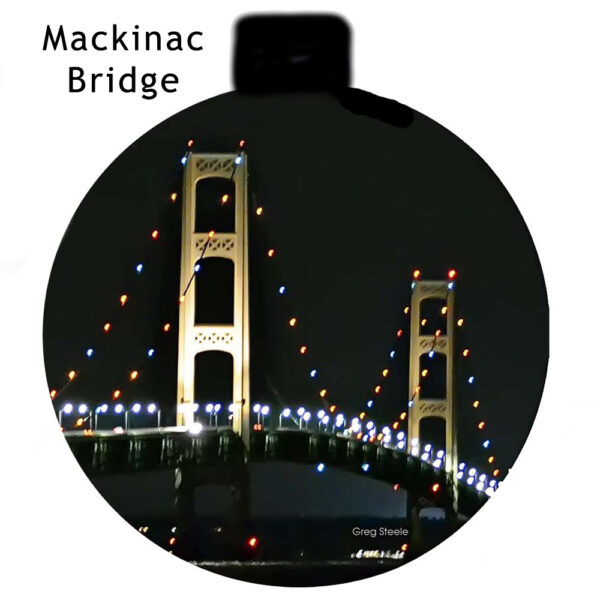 Metal Photo Ornament Night Mackinac Bridge