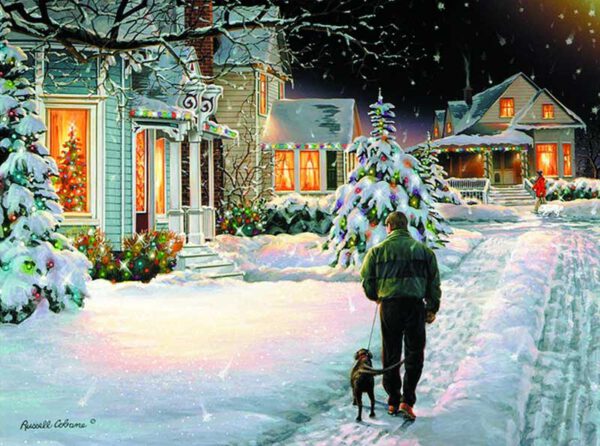 Christmas Eve Walk Giclee Print on Wrapped Canvas by Artist Russell Cobane
