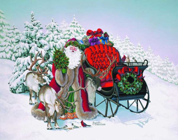 Santa's Jolly Sleigh Giclee Print on Wrapped Canvas by Artist Margaret Cobane
