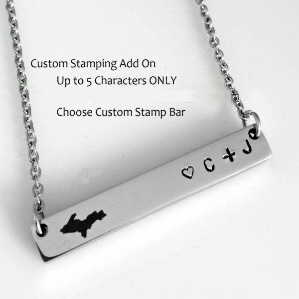 Personalized U.P. Engraved Horizontal Bar Pendant with Heart Stamp and Initials