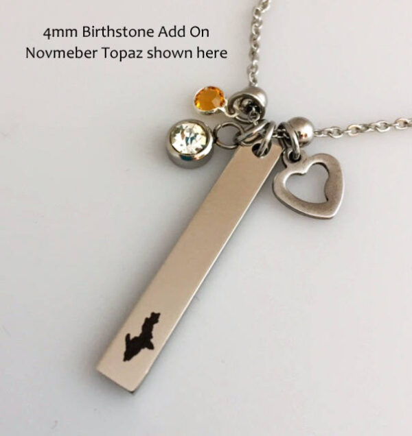 U.P. Engraved Vertical Bar Pendant with Charm Cluster and Birthstone