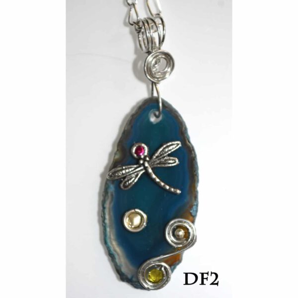 Teal Agate Dragon Fly Pendant DF2