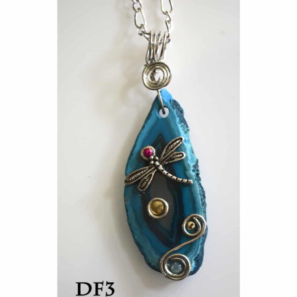 Teal Agate Dragon Fly Pendant DF3