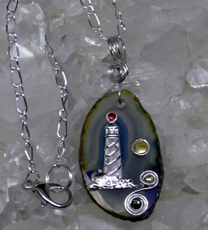 Agate Slice Lighthouse Pendant Blue/Gray Not Available