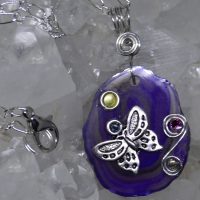 Agate Slice Butterfly Pendants