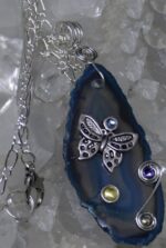 Agate Slice Butterfly Pendant Teal TBF