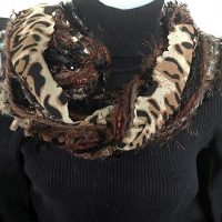 Brown Ribbon Yarn Animal Print Scarf