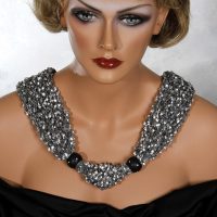 Black White Knot Black Beads Scarf Necklace