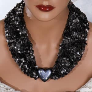 Black White Gray Heart Scarf Necklace