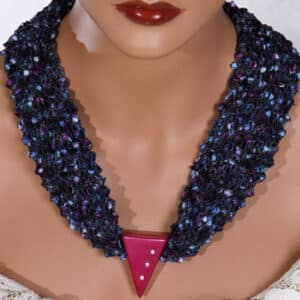 Blue Purple Fuchsia Bead Scarf Necklace