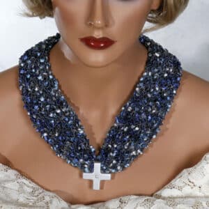 Blue White Cross Scarf Necklace