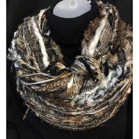 Ribbon Yarn Brown Beige Plaid Scarf