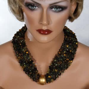 Brown Green Gold Bead Scarf Necklace
