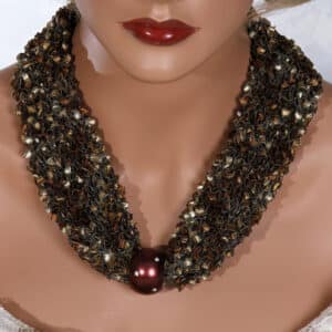 Gold Brown Bead Scarf Necklace