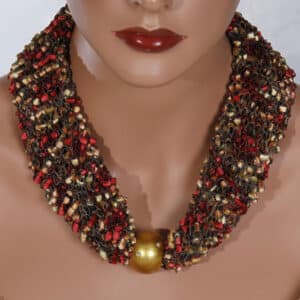 Red Gold Bead Scarf Necklace
