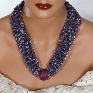 Purple Blue Pink Bead Scarf Necklace
