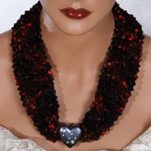 Red Black Charcoal Heart Bead Scarf Necklace