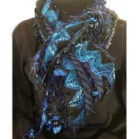 Ribbon Yarn Blue Black Scarf