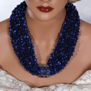 Royal Blue Clear Bead Scarf Necklace