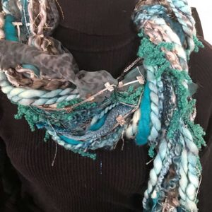 Turquoise Ribbon Yarn Animal Print Scarf