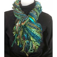Ribbon Yarn Turquoise Olive Scarf