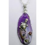Purple Agate Slice Turtle Pendant