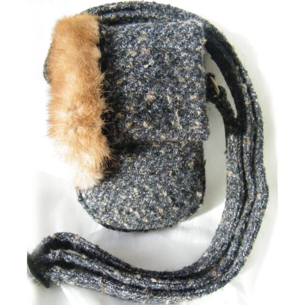 Black Tweed Wool Mink Purse