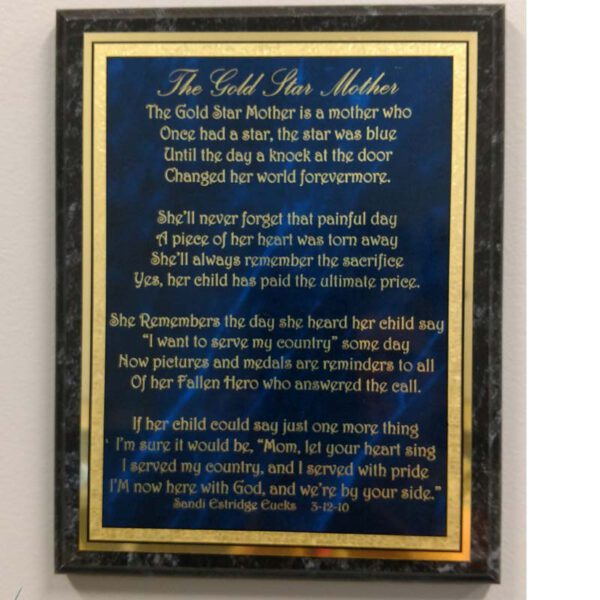 The Gold Star Mother Engraved Plaque