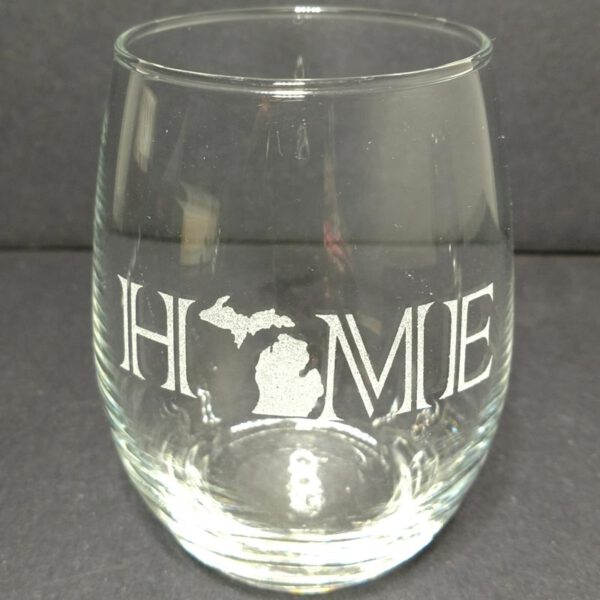 Engraved Stemless Wine Glass Michigan Home