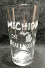 Engraved Michigan Pint Glass Michigan EST Great Lakes