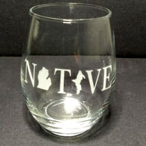 Engraved Stemless Wine Glass Michigan Native
